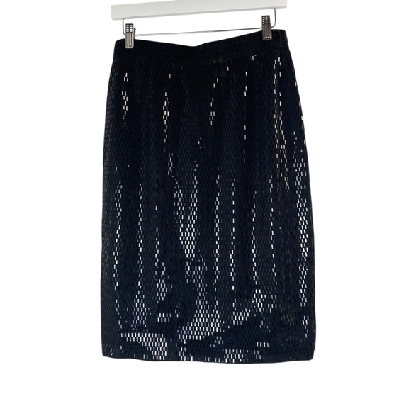 ST. JOHN Evening Black Sequin Embellishment Knee Length Pencil Skirt Size 10 - Picture 2 of 6